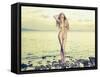 Beautiful Sexy Blonde Stands on the Seashore at Sunrise-George Mayer-Framed Stretched Canvas