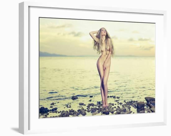 Beautiful Sexy Blonde Stands on the Seashore at Sunrise-George Mayer-Framed Photographic Print