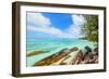 Beautiful Seychelles Tropical Shore with Granite Rocks, La Digue Island-Jakub Gojda-Framed Photographic Print