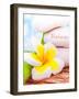 Beautiful Spa Still Life on the Beach, Spa Stones, Yellow Frangipani Flower, Tropical Resort, Summe-Anna Omelchenko-Framed Photographic Print