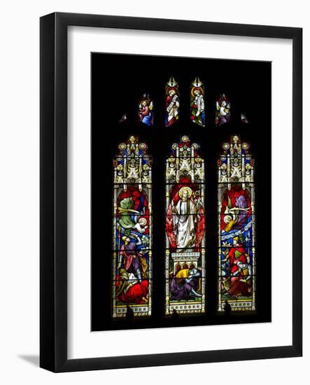 Beautiful Stained Glass Window in 15Th Century Saxon Church Depicting Resurrection of Jesus-Veneratio-Framed Photographic Print