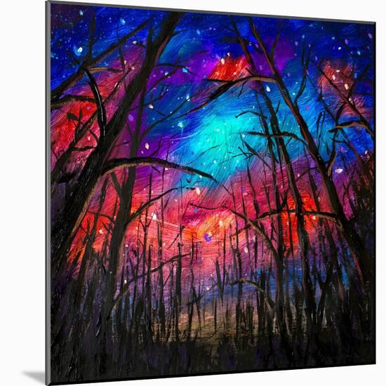 Beautiful Starry Sky Through Trees -Square-Valery Rybakow-Mounted Art Print