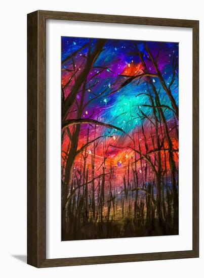 Beautiful Starry Sky Through Trees  -Vertical-Valery Rybakow-Framed Art Print