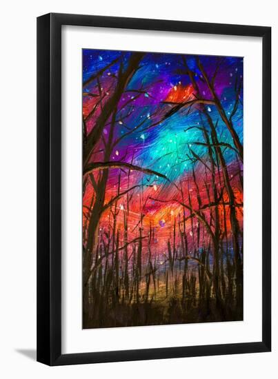 Beautiful Starry Sky Through Trees  -Vertical-Valery Rybakow-Framed Art Print