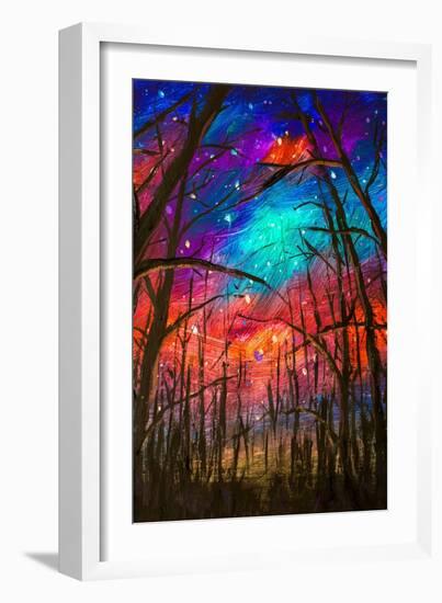 Beautiful Starry Sky Through Trees  -Vertical-Valery Rybakow-Framed Art Print