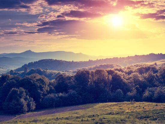 Beautiful Sunny Day is in Mountain Landscape. Carpathian, Ukraine, Europe.  Beauty World. Retro Filt' Photographic Print - Leonid Tit | AllPosters.com