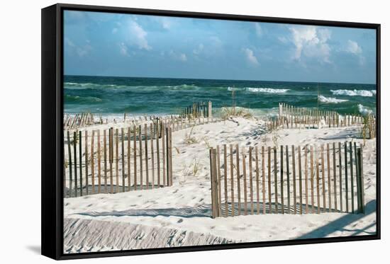 Beautiful Sunny Day with Big Waves and Puffy Clouds at White Sand Beach-forestpath-Framed Stretched Canvas