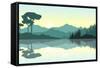Beautiful Sunrise at the Mountains. Green Landscape Reflected at the Lake. Nature Background. Vecto-null-Framed Stretched Canvas