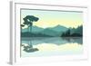 Beautiful Sunrise at the Mountains. Green Landscape Reflected at the Lake. Nature Background. Vecto-null-Framed Art Print