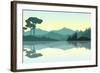 Beautiful Sunrise at the Mountains. Green Landscape Reflected at the Lake. Nature Background. Vecto-null-Framed Art Print