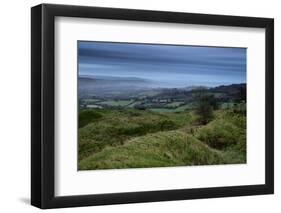 Beautiful Sunrise Dawn Landscape of Hills Overlooking Brightly Lit Town in Valley Below-Veneratio-Framed Photographic Print