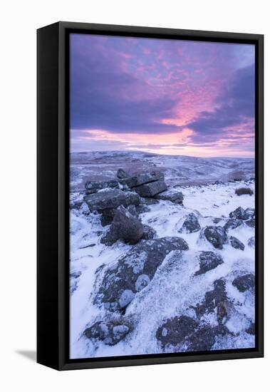 Beautiful Sunrise over a Frozen Snow Covered Moorland-Adam Burton-Framed Stretched Canvas