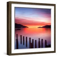 Beautiful Sunrise with Colours of Red, Orange and Purple, Canterbury New Zealand-Travellinglight-Framed Photographic Print