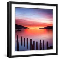 Beautiful Sunrise with Colours of Red, Orange and Purple, Canterbury New Zealand-Travellinglight-Framed Photographic Print