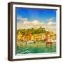 Beautiful Sunset in Portofino Village on Ligurian Coast, Italy-LiliGraphie-Framed Photographic Print