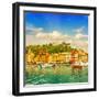 Beautiful Sunset in Portofino Village on Ligurian Coast, Italy-LiliGraphie-Framed Photographic Print