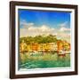 Beautiful Sunset in Portofino Village on Ligurian Coast, Italy-LiliGraphie-Framed Photographic Print