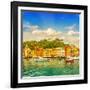 Beautiful Sunset in Portofino Village on Ligurian Coast, Italy-LiliGraphie-Framed Photographic Print