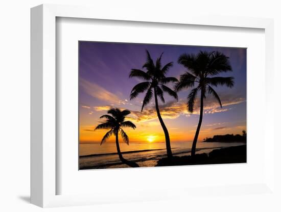 Beautiful Sunset on a Hawaiin Beach with Palm Trees-jdross75-Framed Photographic Print