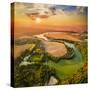 Beautiful Sunset over Czech Valley Reservoir in the Litice Suburban District of Pilsen. Aerial View-Kletr-Stretched Canvas