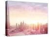 Beautiful Sunset over Dubai City, Amazing Cityscape Lit with Warm Sun Light, Contemporary New Moder-Anna Om-Stretched Canvas