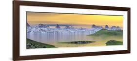 Beautiful Sunset over Landscape with Green Grass and Rocky Mountains-null-Framed Art Print