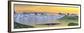 Beautiful Sunset over Landscape with Green Grass and Rocky Mountains-null-Framed Premium Giclee Print