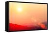 Beautiful Sunset Sky with Flare at Mountain.-TWStock-Framed Stretched Canvas