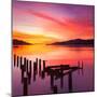 Beautiful Sunset with Colours of Red, Orange and Yellow, over Governors Bay, Looking-Travellinglight-Mounted Photographic Print