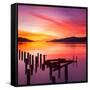 Beautiful Sunset with Colours of Red, Orange and Yellow, over Governors Bay, Looking-Travellinglight-Framed Stretched Canvas