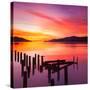 Beautiful Sunset with Colours of Red, Orange and Yellow, over Governors Bay, Looking-Travellinglight-Stretched Canvas