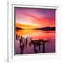 Beautiful Sunset with Colours of Red, Orange and Yellow, over Governors Bay, Looking-Travellinglight-Framed Photographic Print