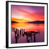 Beautiful Sunset with Colours of Red, Orange and Yellow, over Governors Bay, Looking-Travellinglight-Framed Photographic Print