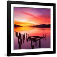 Beautiful Sunset with Colours of Red, Orange and Yellow, over Governors Bay, Looking-Travellinglight-Framed Photographic Print