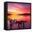 Beautiful Sunset with Colours of Red, Orange and Yellow, over Governors Bay, Looking-Travellinglight-Framed Stretched Canvas