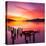 Beautiful Sunset with Colours of Red, Orange and Yellow, over Governors Bay, Looking-Travellinglight-Stretched Canvas