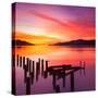 Beautiful Sunset with Colours of Red, Orange and Yellow, over Governors Bay, Looking-Travellinglight-Stretched Canvas