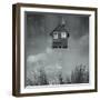Beautiful Surreal Artistic Image that Represent an House Flying in the Sky with Stairs Grass and Sk-Valentina Photos-Framed Photographic Print