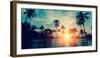 Beautiful Tropical Beach with Palm Trees Silhouettes at Dusk.-De Visu-Framed Photographic Print