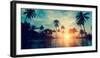 Beautiful Tropical Beach with Palm Trees Silhouettes at Dusk.-De Visu-Framed Photographic Print