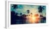 Beautiful Tropical Beach with Palm Trees Silhouettes at Dusk.-De Visu-Framed Photographic Print