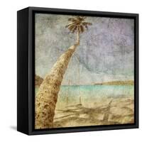Beautiful Tropical Beach With Sea View, Clean Water And Blue Sky In Retro And Grunge Style-dmitry kushch-Framed Stretched Canvas
