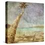 Beautiful Tropical Beach With Sea View, Clean Water And Blue Sky In Retro And Grunge Style-dmitry kushch-Stretched Canvas