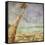 Beautiful Tropical Beach With Sea View, Clean Water And Blue Sky In Retro And Grunge Style-dmitry kushch-Framed Stretched Canvas