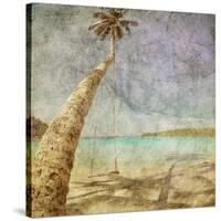 Beautiful Tropical Beach With Sea View, Clean Water And Blue Sky In Retro And Grunge Style-dmitry kushch-Stretched Canvas