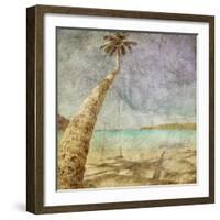 Beautiful Tropical Beach With Sea View, Clean Water And Blue Sky In Retro And Grunge Style-dmitry kushch-Framed Art Print