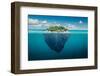 Beautiful Underwater View of Lone Small Island above and below the Water Surface in Turquoise Water-rasica-Framed Photographic Print