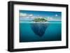 Beautiful Underwater View of Lone Small Island above and below the Water Surface in Turquoise Water-rasica-Framed Photographic Print