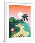 Beautiful Vector Flat Design Illustration on Tropical Sand Beach Landscape with Palms, Mountains An-Mascha Tace-Framed Art Print