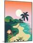 Beautiful Vector Flat Design Illustration on Tropical Sand Beach Landscape with Palms, Mountains An-Mascha Tace-Mounted Art Print